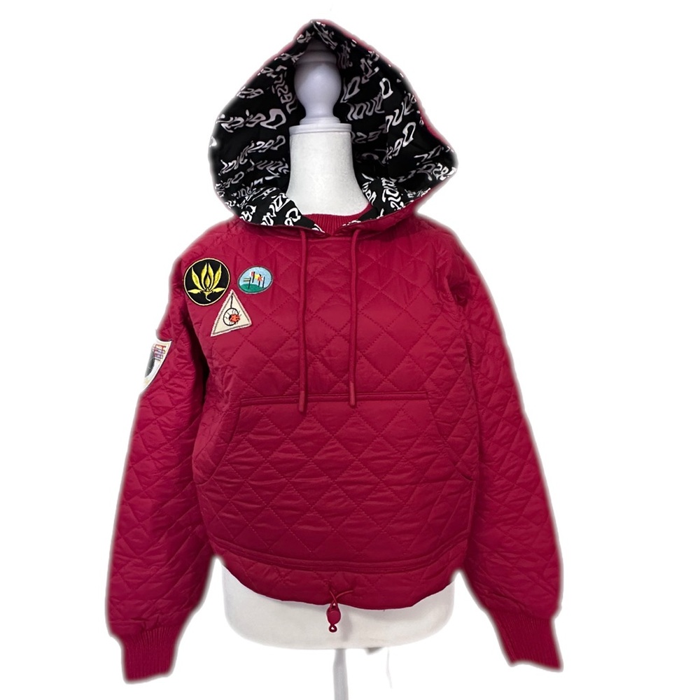 Desigual Women's Red Cropped Quilted Padded Hooded Jacket Size Small - Picture 8 of 12